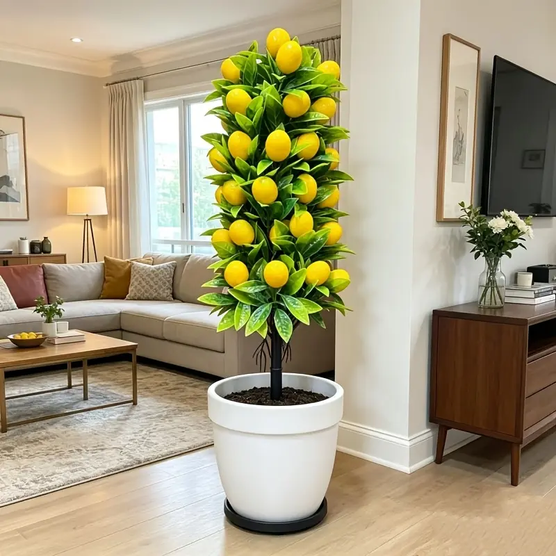 Artificial Lemon Potted Plant with Eucalyptus Leaves UV Resistant Real Touch Spring Summer Decor for Kitchen Table Center Farmhouse Home Garden Wedding Party Christmas Decoration
