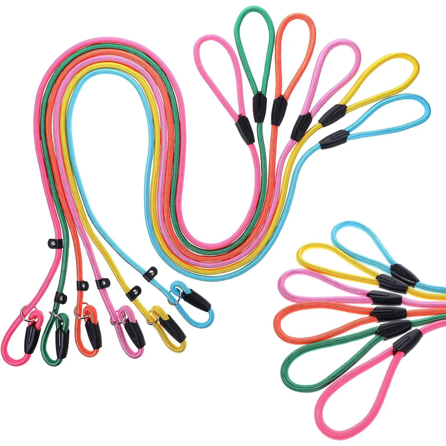 6 count Slip Leads  Leash Heavy Duty Rope Leash for Small Medium Dogs, 5FT Classic  Leash  Nylon   Leash  Comfortable Loop Leash (6 Colors, 3/8")