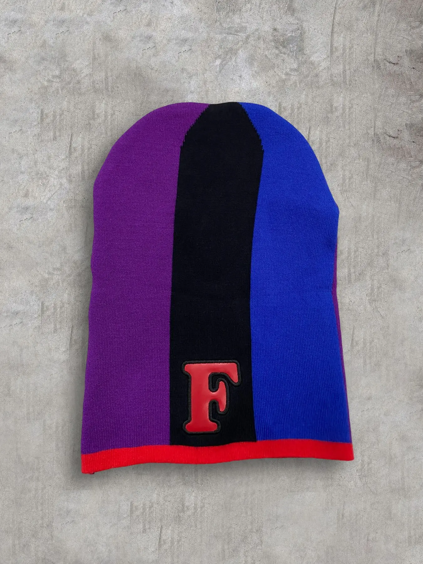 Personalized long style hip-hop leather patch knit hat, autumn and winter cold resistant color blocked pullover hat for men and women