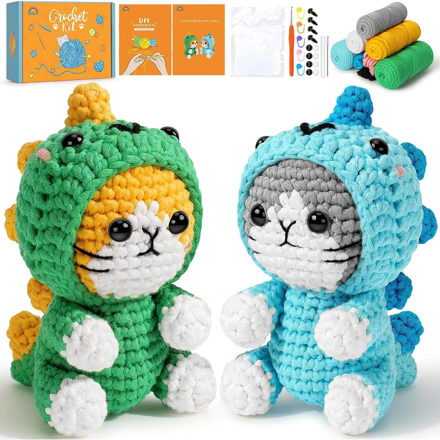 Crochet Kit for Beginners, 2 Pack Dinosaur  Crochet Kit, Beginner Crochet Kit for Adults with Step-by-Step Video Tutorials, Complete  Crochet Starter Set with Easy Yarn DIY Craft Kit