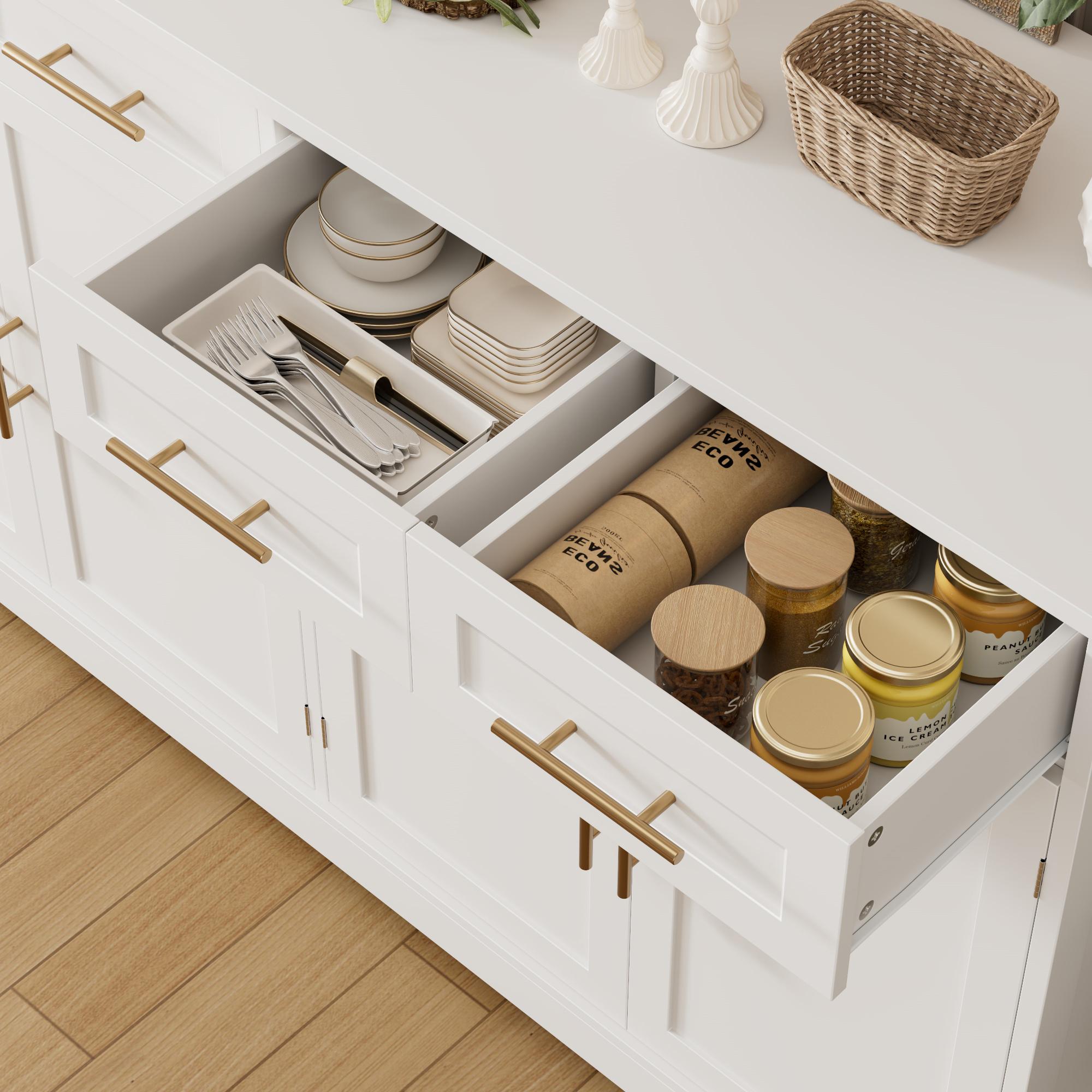 【2 packages shipping 】HOSTACK Buffet Sideboard with Storage, Kitchen Buffet Storage Cabinet with 4 Drawers, Modern Coffee Bar Cabinet with Gold Handles, Long Sideboard Buffet Table for Kitchen