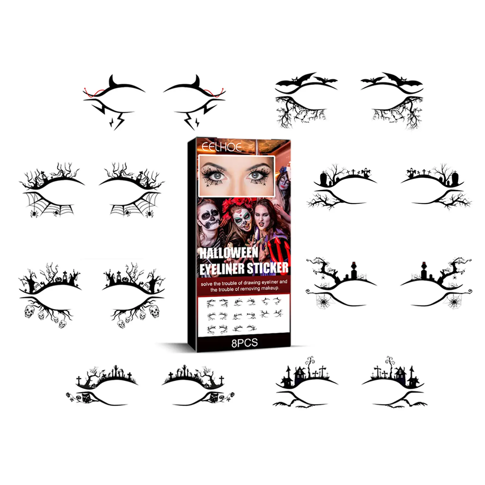 Bat Spider Eye Liner Stickers, Horror Fashion Eye Makeup Decoration Stickers, Reusable Eye Shadow Decorative Stickers for Halloween Party Cosplay,luxury,marshalls,creative,beyond,clean,beauty,duoface,brush,cleaner,cluster,kit,,sponge,,mini,bag,blendin,elf