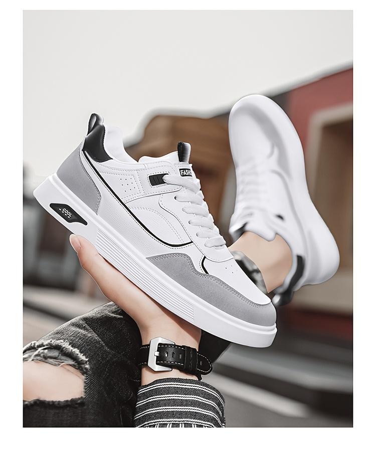 2024 Men's Low-top Skate Shoes - White and Gray Casual Lace-up Sneakers, Durable PU Upper and PVC Sole, Comfortable Insole, Suitable Casual Wear