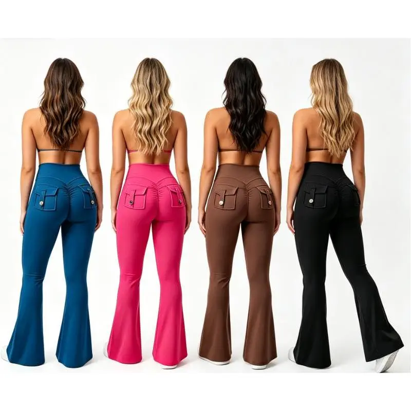 Women's High Waist Flare Leggings, Butt Lifting Stretch Yoga Fitness Pants with Side Pocket