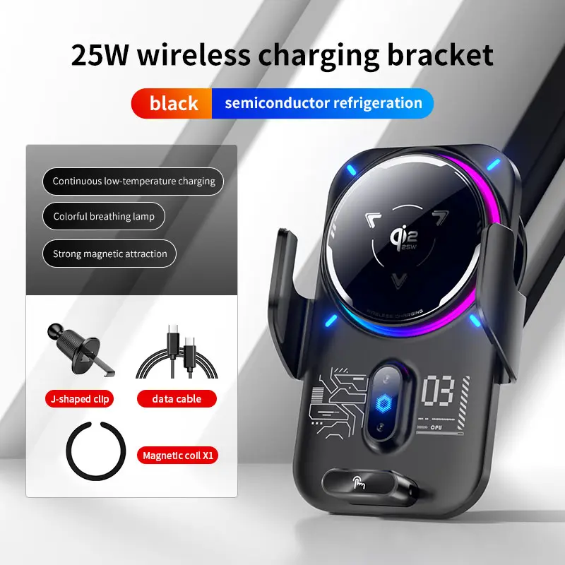 25W Car Phone Wireless Charger Holder Smart Sensing Automatic Clamping Mounts Air Vent Car Phone Holder for iPhone 17 16 15, for Samsung