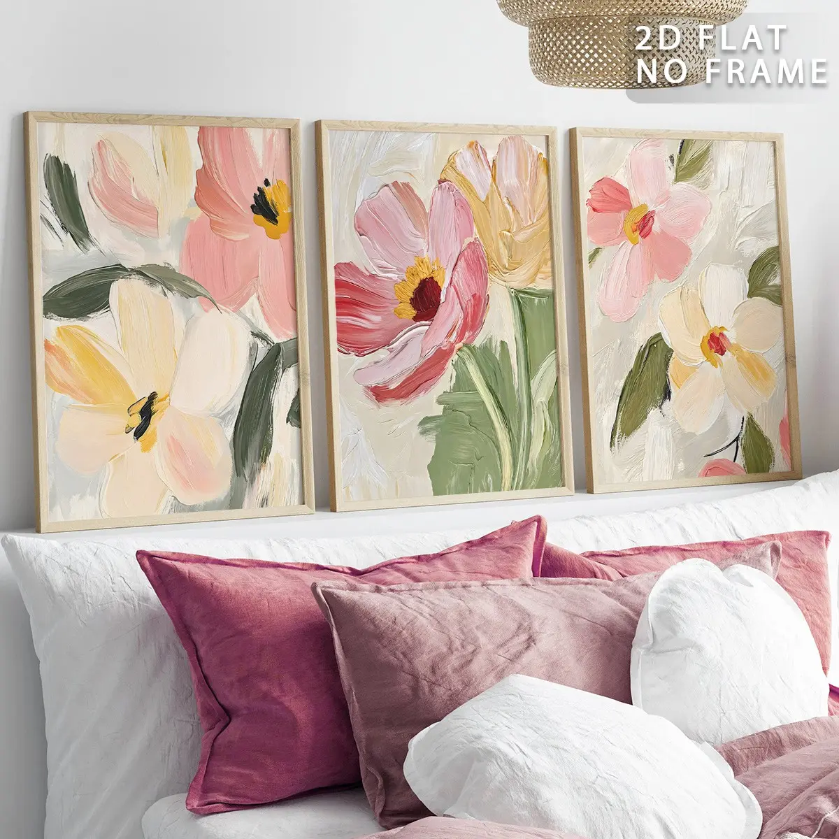 3pcs Set Unframed Bohemian Pastel Wildflower Canvas Prints, Neutral-Toned Abstract Floral Wall Art, Vintage Country-Style Oil Painting Posters, Aesthetic Botanical Home Decor for Living Room and Bedroom, Unframed Rolled Canvas Painting (No Frame Included)