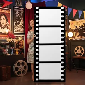6 ft  Movie Night Photo Booth Strip Frame, DIY Movie Theater Photo Frame Camera Action Party Decoration Film Strip Reel Backdrop for Film Night Party Supplies(Straight)