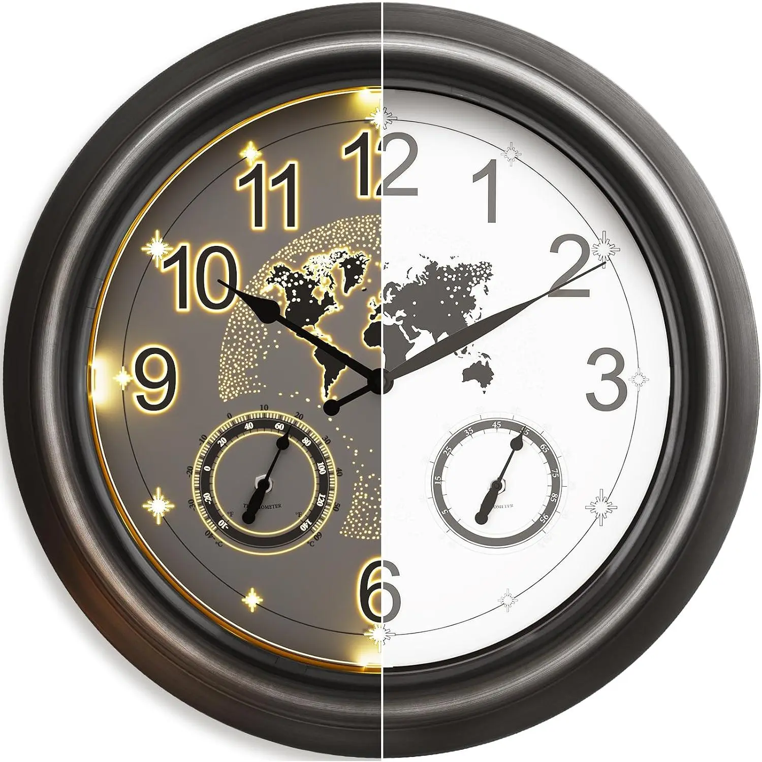 18 Inch Illuminated Outdoor Clocks , World Map