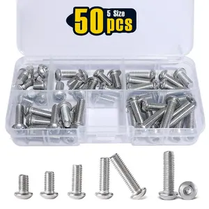 50PCS Button Head Socket Cap Machine Screws Bolts(M6X6-25mm), Stainless Steel 304, Metric Allen Hex Drive, Bright Finish, Fully Threaded, Screw Set Assortment