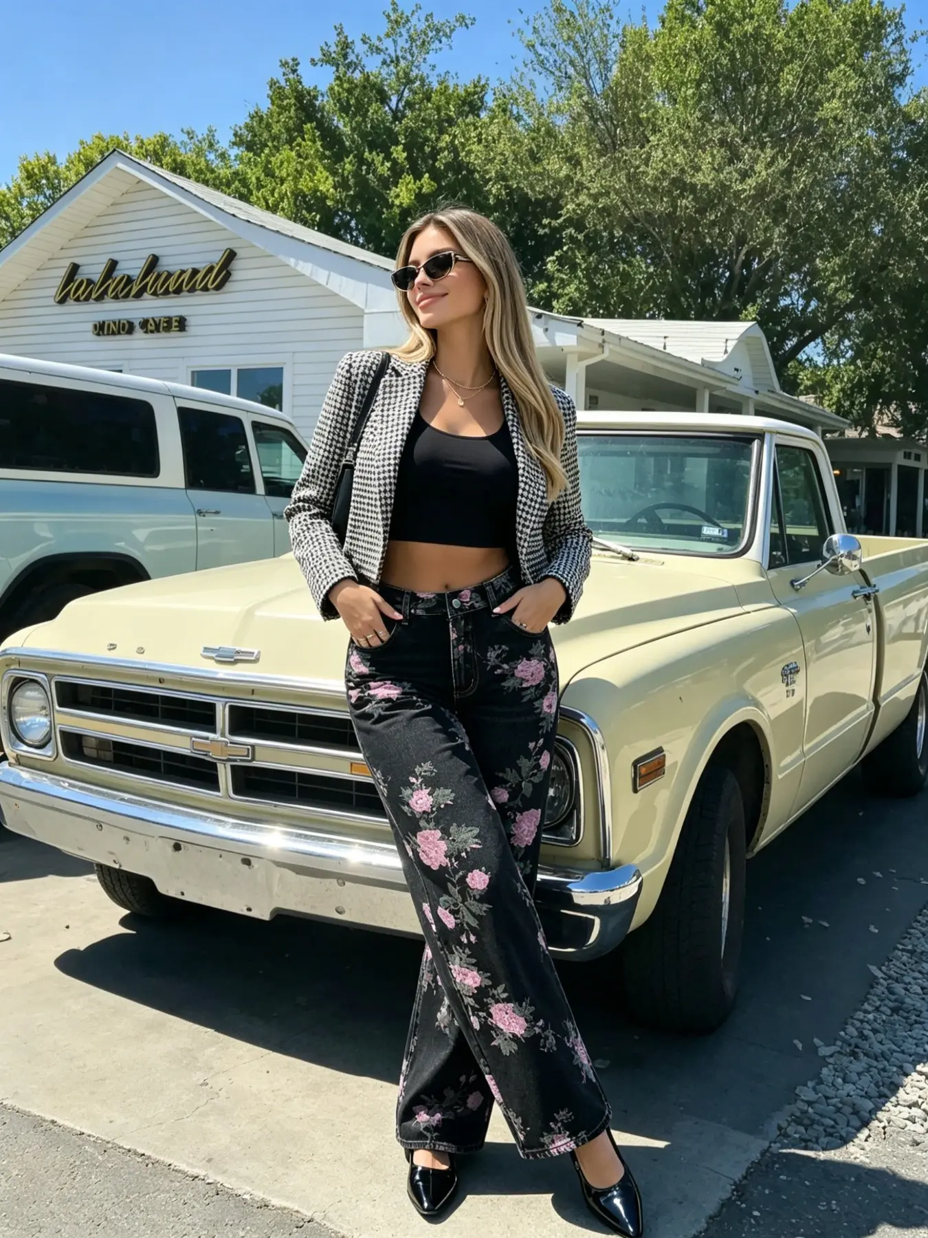 American Vintage High-Waisted Wide-Leg Pants, Trendy Base Rose Loose Floral Print, Ideal for All Seasons Daily Wear