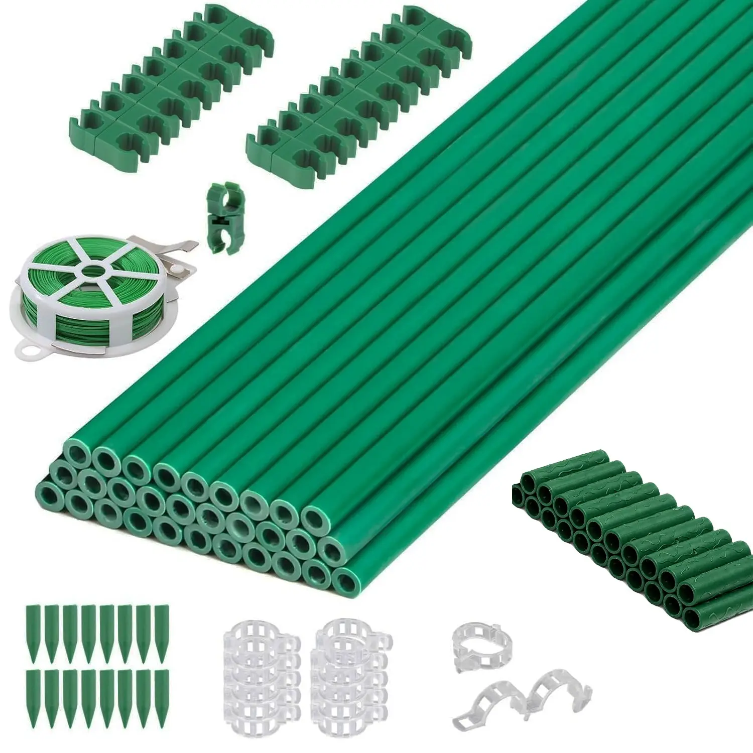 30 Fiberglass Plant Stakes Set, 94 Pieces Total, Adjustable Garden Stakes for 4ft-7ft Plants, Includes Clips, Connectors, Tie Wire