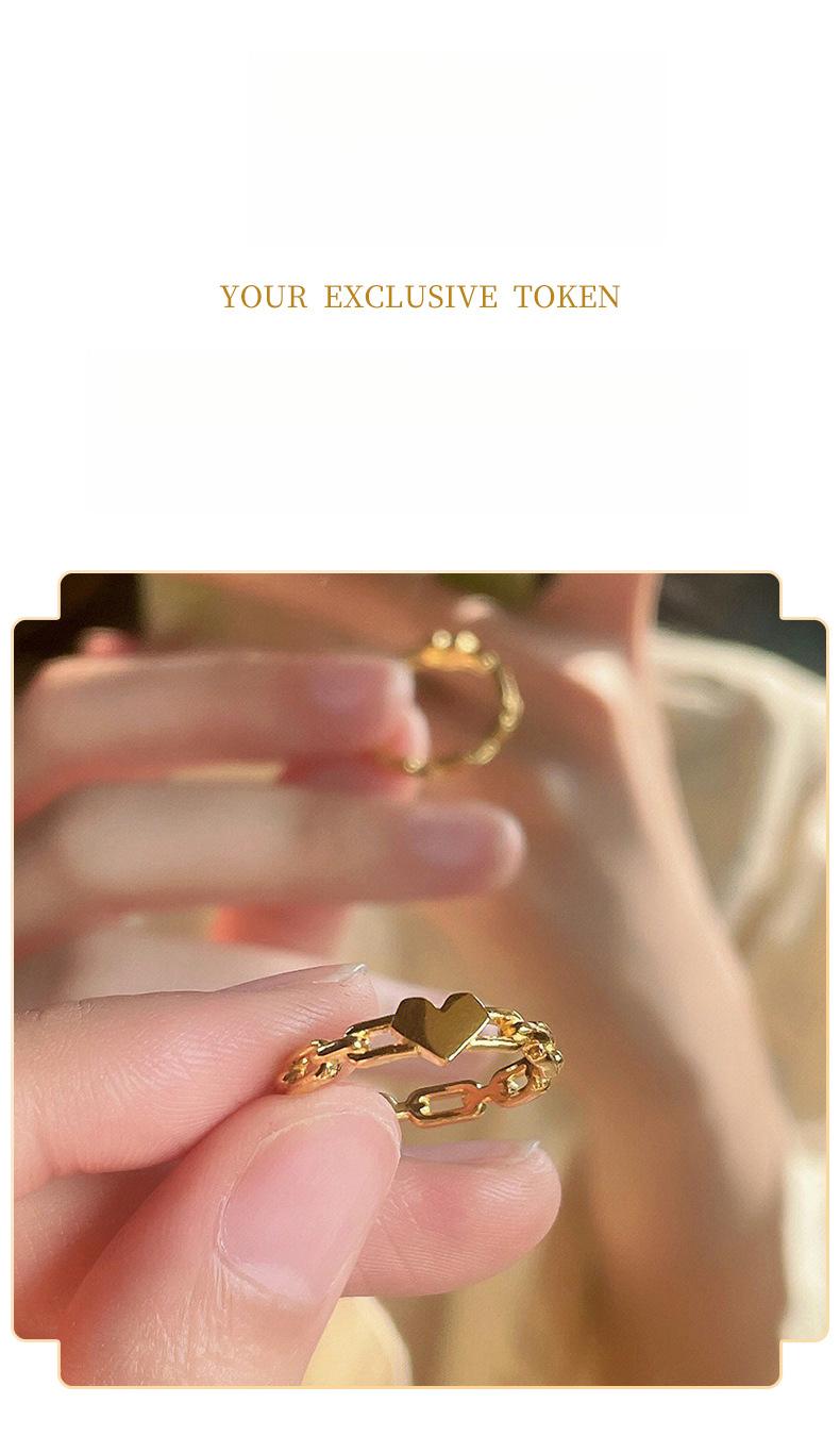 Linked Hollow Heart Ring for Women – Minimalist Geometric Chain Design, Unique & Fade-Resistant