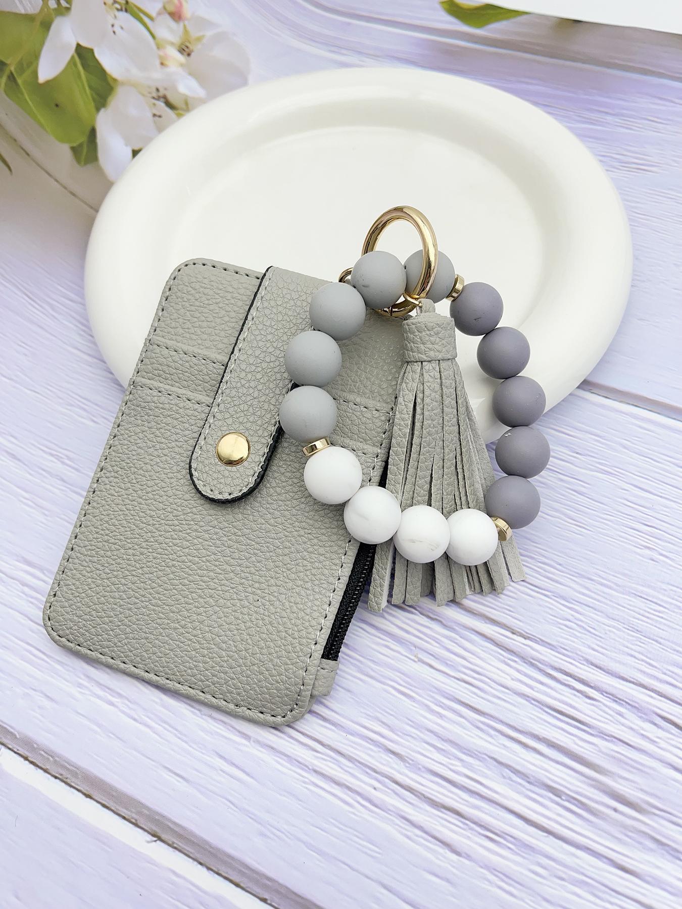 1pcs minimalist style, featuring marble-patterned silicone beads handcrafted into a western cowboy bag, wrist keychain, women's wallet card holder, bracelet key ring, Keychain Wristlet, perfect gift for friends or mothers