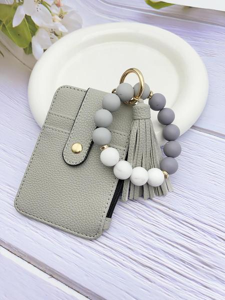 1pcs minimalist style, featuring marble-patterned silicone beads handcrafted into a western cowboy bag, wrist keychain, women's wallet card holder, bracelet key ring, Keychain Wristlet, perfect gift for friends or mothers