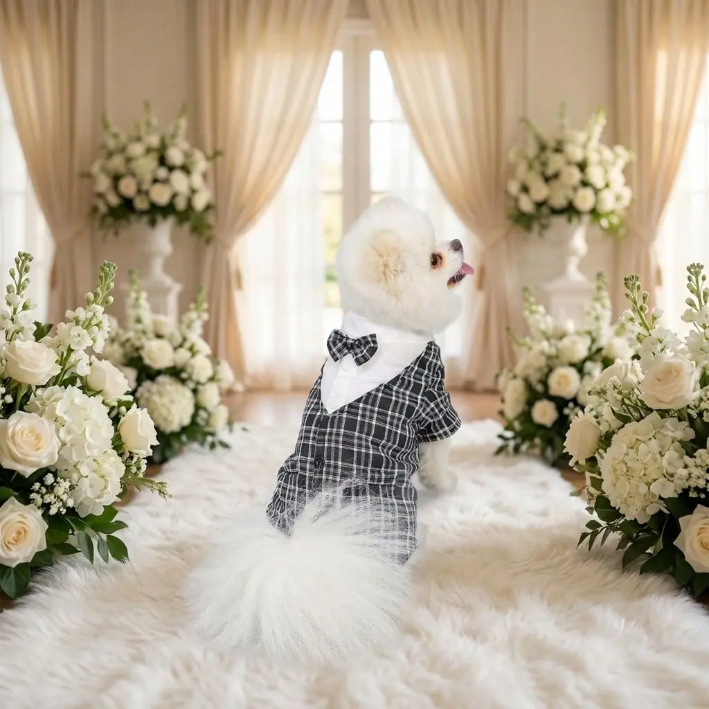 Elegant Gentleman Pet Tailcoat with Bow Tie, Formal Suit for Small/medium Dogs and Cats, Perfect for Weddings, Birthdays, Parties