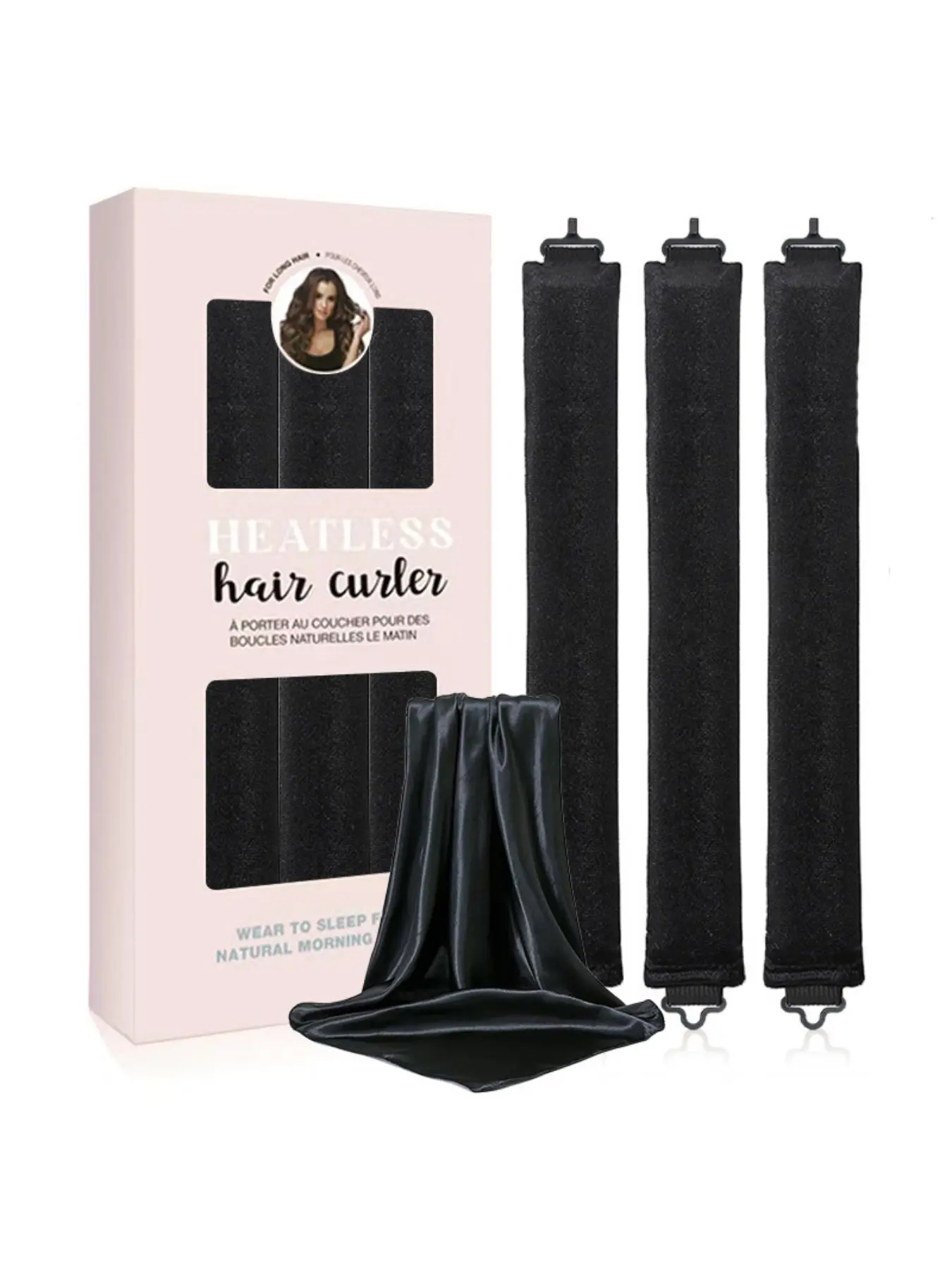 3-Pack No-Heat Curling Rods with Satin Hair Curling Scarf, Lazy Overnight Soft Hair Curlers, Damage-Free Hair Styling Tool, Heatless Curls Overnight