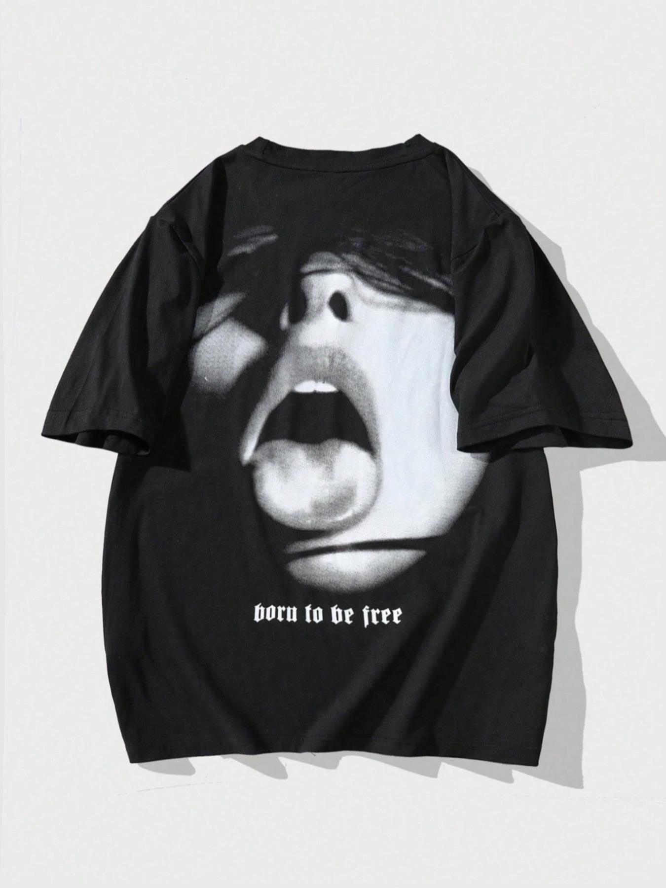 Men's Vintage Graphic Drop Shoulder Streetwear T-Shirts, Bold Graphic Tee, Fashion Casual Loose Short Sleeve T-Shirts for Daily Holiday Outdoor Wear, Men Clothes for Summer Top