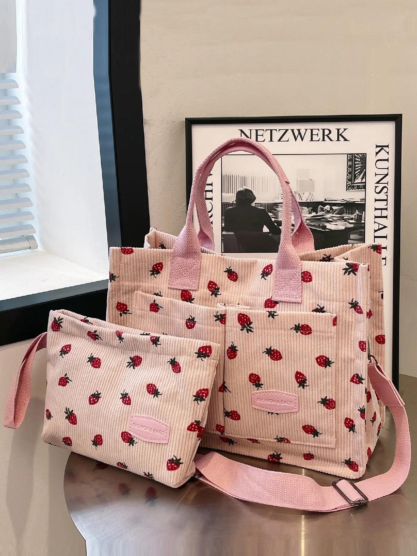 Women's Strawberry Pattern Crossbody Tote Bag & Purse, Casual Versatile Shoulder Bag & Coin Purse, Trendy High-quality Daily Commuting Bag, Fashionable Bag, Casual Handbag Satchel