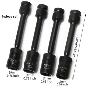 4Pcs 1/2" Extended PV Socket Set |  16-19mm CR-V Impact Sockets for Solar Panel Installation, Electric Wrench Compatible