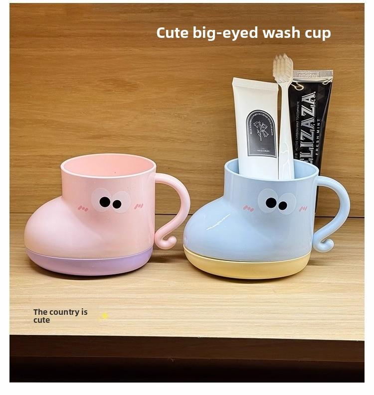 Food-Grade Plastic Cute Cartoon Tumbler Set with Durable Compact Storage Rack, Bathroom Organizer and Decor, Ideal for Couples, Home Use