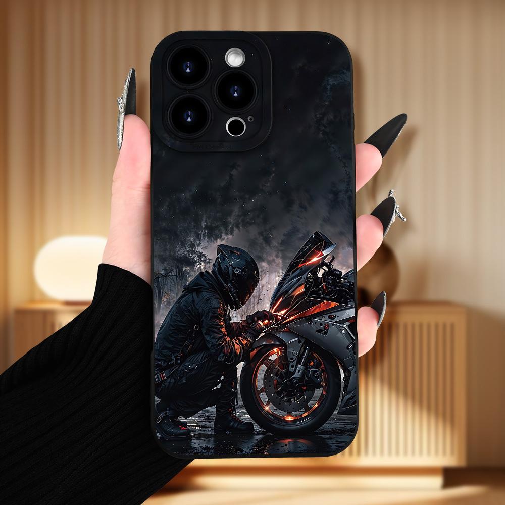 Creative Motorcycle Boy Pattern Shockproof Phone Case, Suitable for iPhone 17 Air/16 Plus/15 Pro Max/14 Pro/13/12/11/XS Max/X Phone Case, Ideal Gift for Family, Friends, Partners, Boyfriends Who Love Motorcycles, Best Choice for Holiday Gifts MS322
