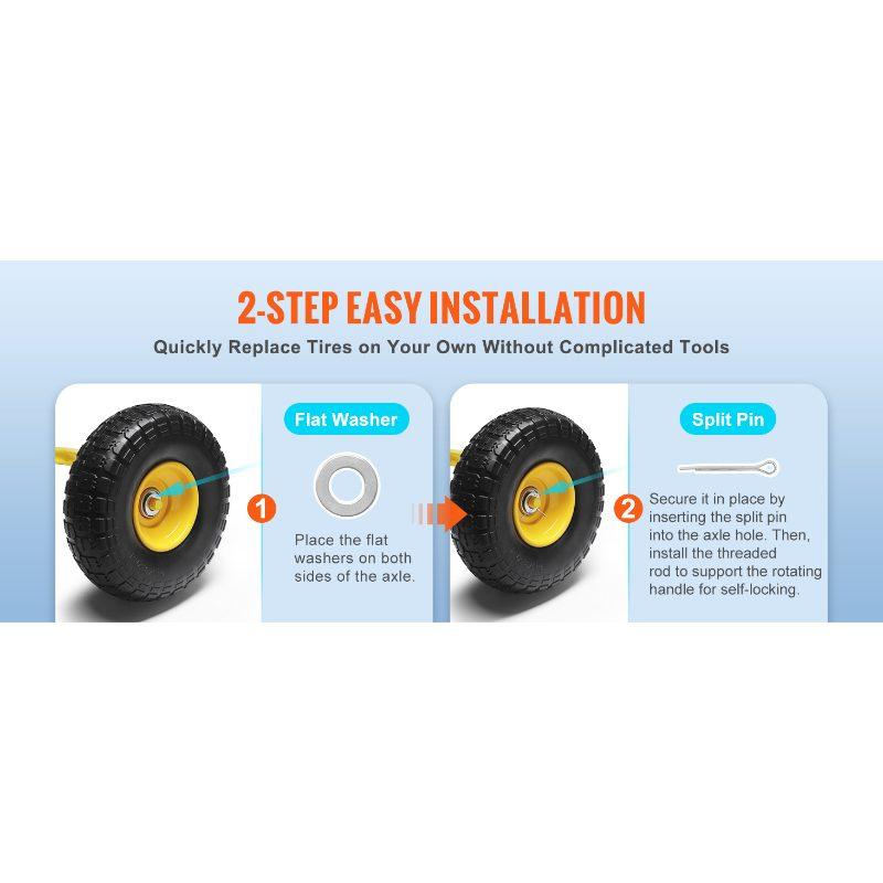 fathersdaygift  VEVOR Solid PU Run-Flat Tire Wheel, 10, 2-Pack, 400 lbs Dynamic Load, 450 lbs Static Load, Flat Free Tubeless Tires and Wheels for Hand Truck, Utility Cart, Dollies, Garden Trailers, Various Carts