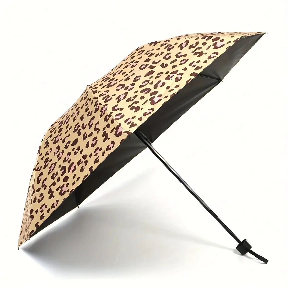 Retro Leopard Print Umbrella, 8-Frame Windproof Folding Design, Manual Opening and Closing, UV-Resistant, Plastic Steel Handle, Outdoor Use
