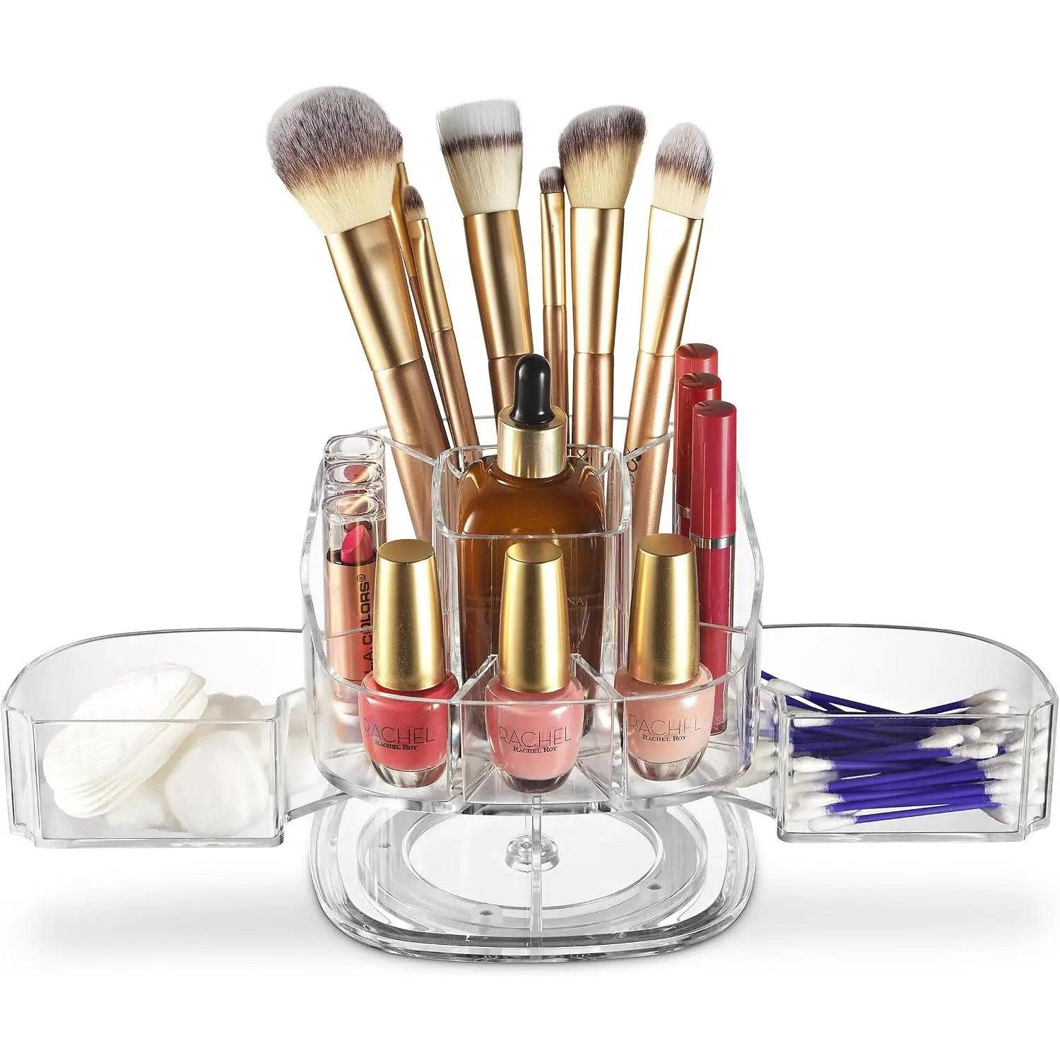 360- Rotating Makeup Organizer – Small   Storage  with 5 Compartments, Mini Lazy Susan  Organizer for Bathroom Counter, Skincare, Perfume, Brushes, Clear