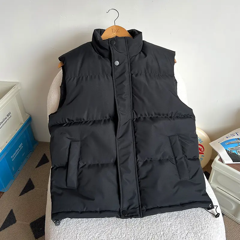 Men's Padded Puffer Vest Stand Collar Zip Button Front Sleeveless Jacket Winter Warm Quilted Bodywarmer Outerwear Gilet cozy soft cool clean chic active sporty premium classic stylish durable trendy relaxed comfy modern vibe urban casual hype Multi-Colors