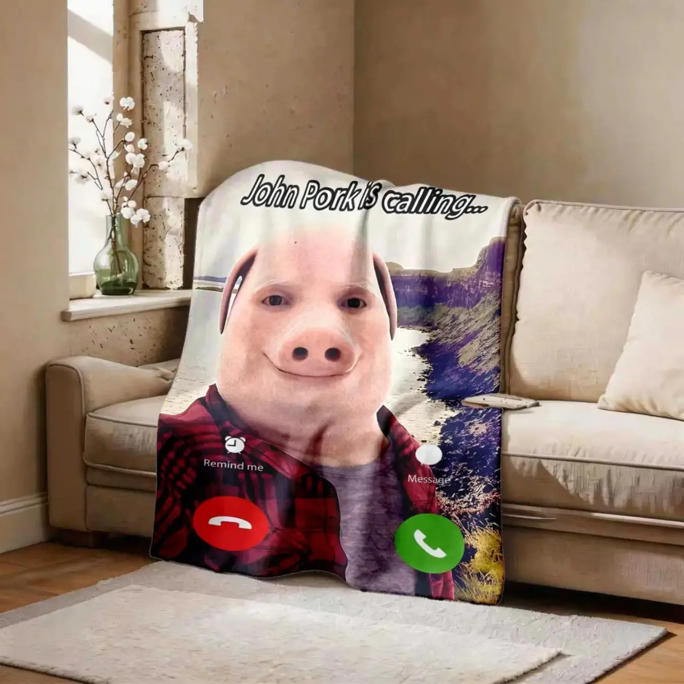John Pork Funny Calligraphy Flannel Throw Blanket - Home Decor, Multifunctional Large Soft Lightweight Warm Cozy All-Season Blanket for Bed, Sofa - Gift for Adults, Kid Room Decor for Birthday, Father's Day, Home Decor Blanket, Multifunctional Blanket