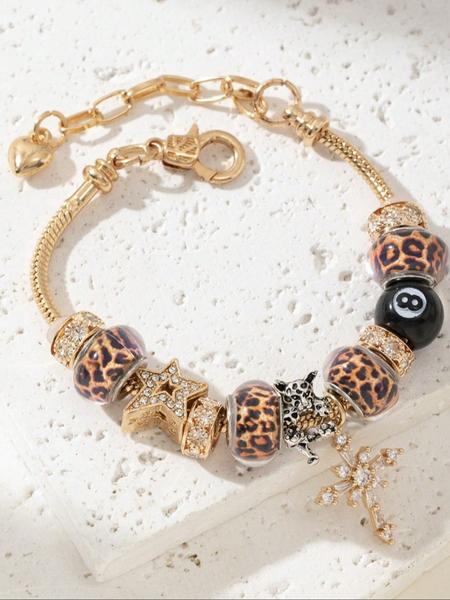 1pc Women 8 Ball Charm Bracelet, Star & Cross Charm Bracelet, Leopard Print & Minimalist Charm Bracelet, Adjustable Couple Braceletxhj, Bracelet With Charms
