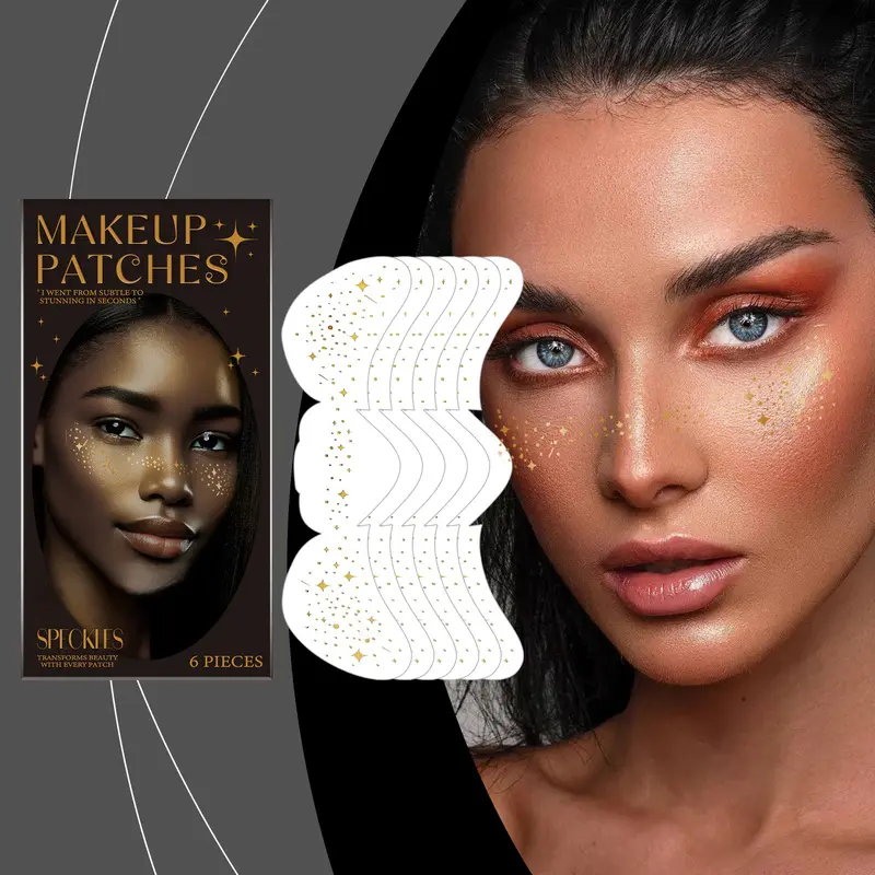 6PCS Makeup Patches,Face Glitter Speckles Patches,Glitter Freckles Face Tattoo, Sparkle Makeup Patches,Glow Up Makeup Patches for Women - Cosmetic Glitter for Face