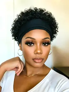 Short Curly Headband Wig for Women, Human Hair Full Machine Made, Natural Look, Stylish and Comfortable Accessory