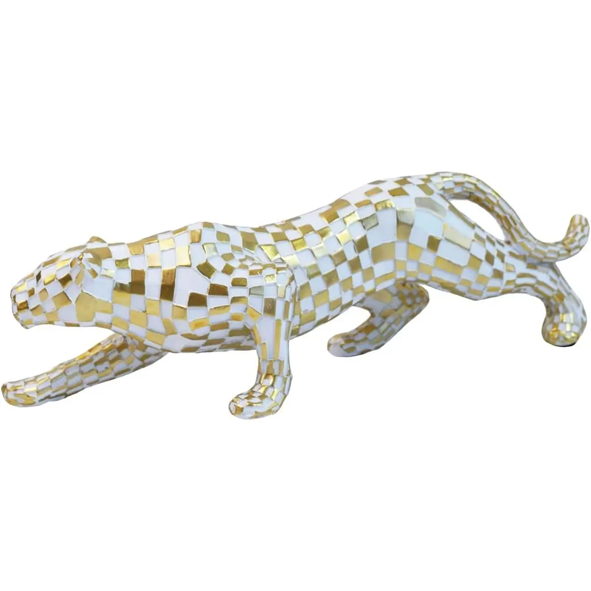 Platinum Modern Resin Leopard Statue - Artistic, Decorative, Smooth Minimalist Figurine for Shelf, Bedroom Desk Home Decor, Ideal Gift
