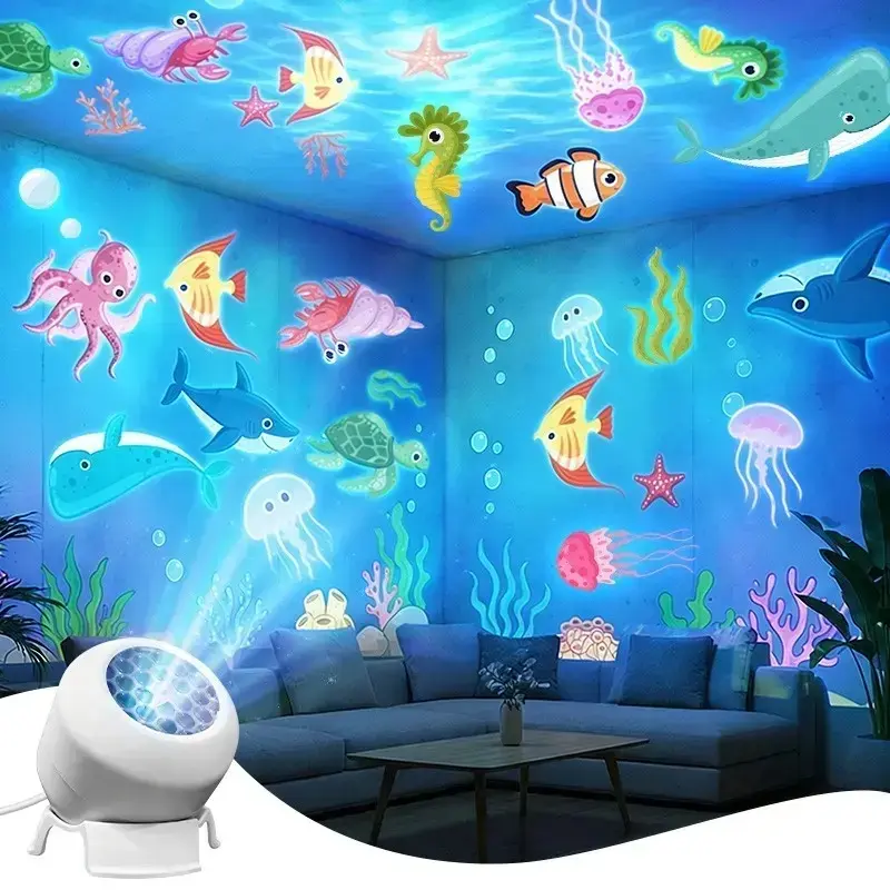 LED Starry Ocean Projector Lamp, Rotating Dynamic Night Light, USB-Powered Ambient Light for Bedroom, Game Room & Living Room, Indoor Decorative Light