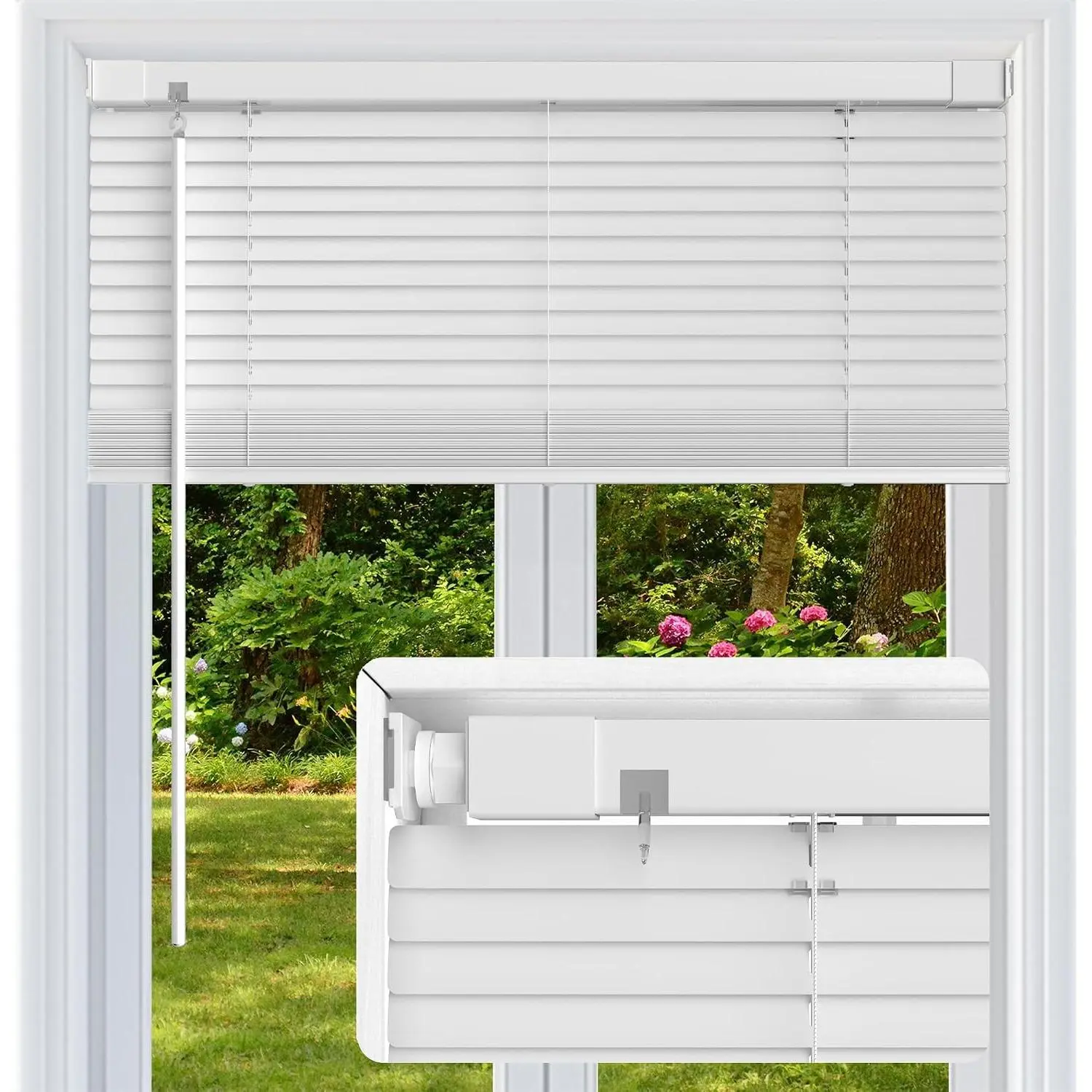 No Drill No Tool 1" Vinyl Mini Blinds, Light Filtering Horizontal Window Blinds & Shades, Cordless Blinds for Windows, 36" W X 64" H, White