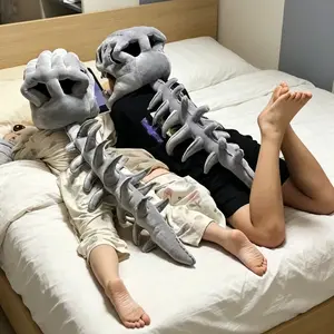 Wearable Soft Dinosaur Skeleton Dress Up Prop Realistic Skull Spine Plush Mascot Bone Outfit Accessory For Kids Adults Unisex Role Play Animal Theme Party Halloween Cosplay Funny Bone Outfit For Men Women Boys