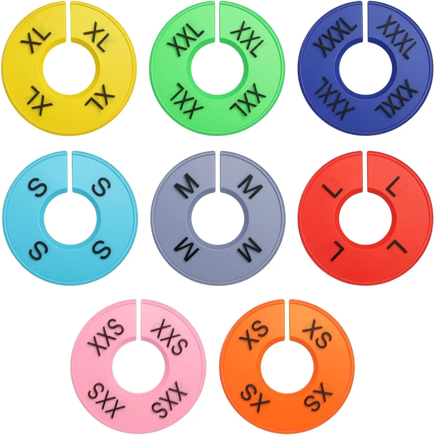 8 Pack Clothing Rack Size Dividers, Colorful Hanger Dividers Round Sizes Tags for Clothes Racks  Wardrobe Organizer for  and Retail Use, Sizes Sorting 2XS to 3XL