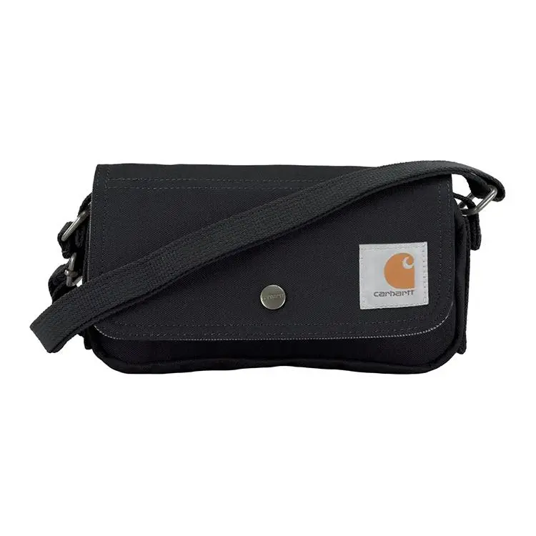 Carhartt Button Logo Patch Adjustable Retro Streetwear Crossbody Bag for Men and Women, Black