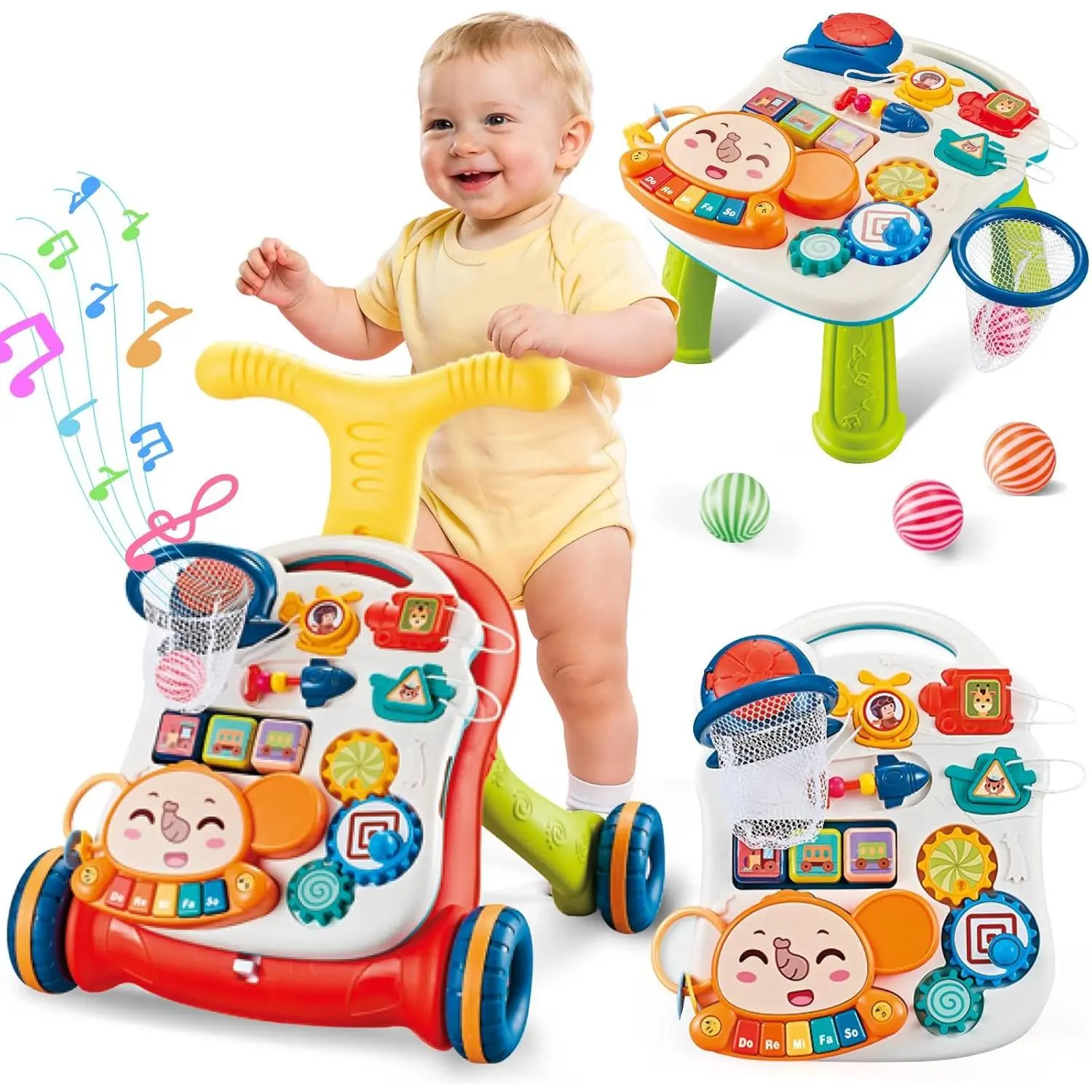 3 in 1 Push Walker for Baby Girls Boys, Baby Walking Toy for 1 Year Old Learning to Walk, Sit to Stand Push Toy for 12 Months, Red