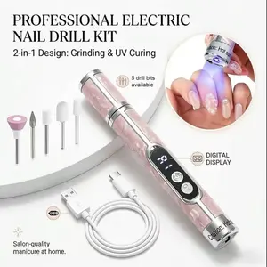 Portable dual-function electric nail file set, including nail light, polisher, digital display screen, 12 grinding heads, 6 polishing pads, professional nail tools, nail art tools, nail dryer, nail light set. The ideal product for female nail enthusiasts.