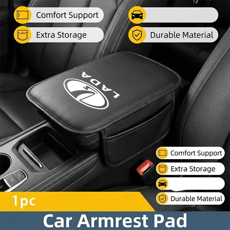 Lada Car Center Console Protective Pad, Multi-Pocket Storage, PU Leather, Stain-Resistant, Easy Install, for Men and Women