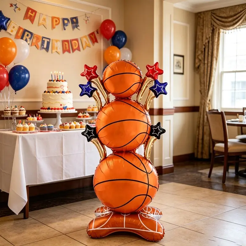 1pc 62 Inch Standing Basketball Star Aluminum Foil Balloon, Baseball Theme Home Decor, Indoor Party Atmosphere Decoration