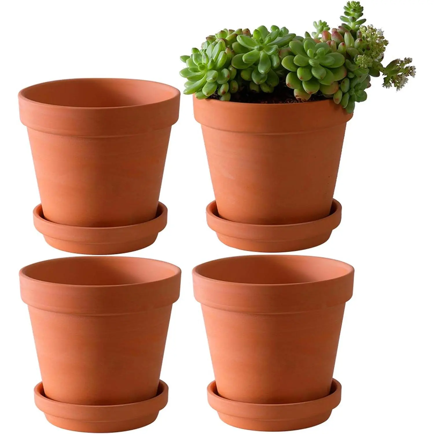 Large Terra Cotta Pots with Saucer- 4 Pack Large 6'' Terra Cotta Plant Pot with Drainage Hole, Flower Pot with Tray, Terracotta Pot for Indoor Outdoor Plant
