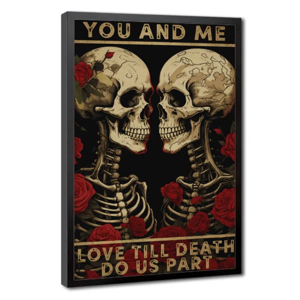 Vintage Skull and Love Artwork, Unique Home Wall Decoration for Home Decor, Gothic Wall Art, Dark Aesthetic Decor, Skull Wall Art, Vintage Poster, Spooky Wall Decor, Alternative Home Decor, Unique Wall Art nature inspired