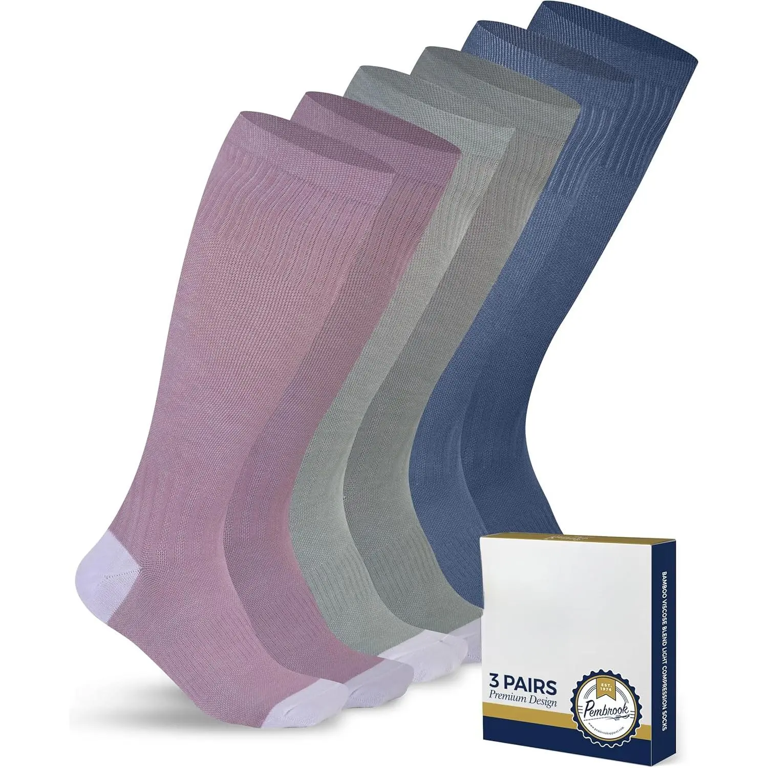 Bamboo Viscose Light Compression Socks - 3 Pairs | 8-15 mmhg Compression Socks | Knee High Compression Support Socks
