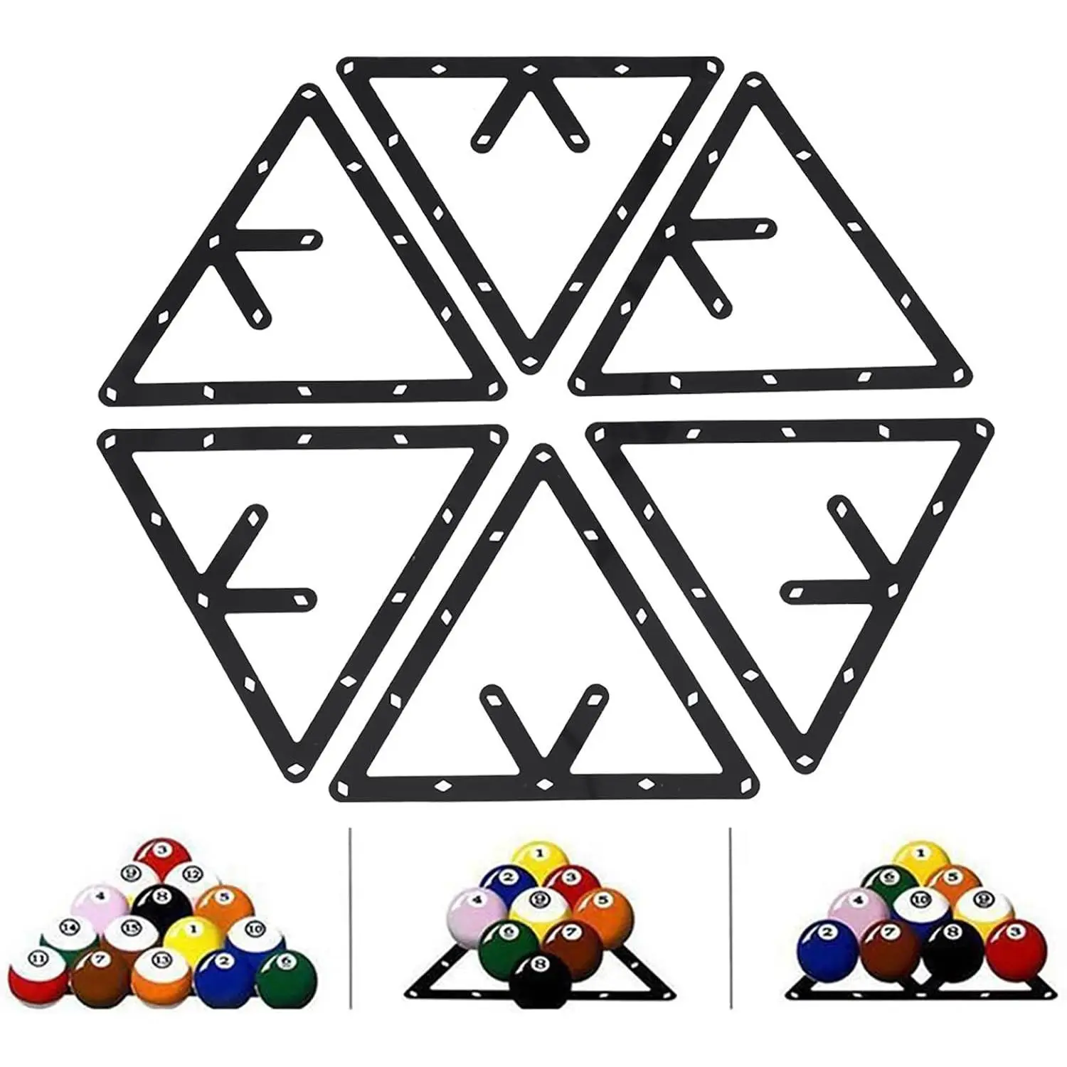 6 count Pool Table Magic 8, 9, 10 Ball Rack, Slim Billiard Ball Triangle Rack, Billiards Pool Accessories for Pool  or Individual, Easy to Use, 9.4 x 9.4 inch