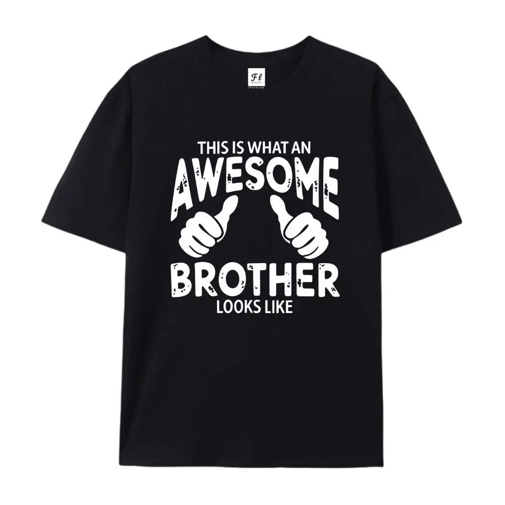 This Is What An Awesome Brother Looks Like Double Thumbs Up Distressed Black T-Shirt, Funny Sibling Praise Crew Neck Short Sleeve Tee, Casual Daily Streetwear Top, Heartwarming Birthday & Holiday Gift For Brothers