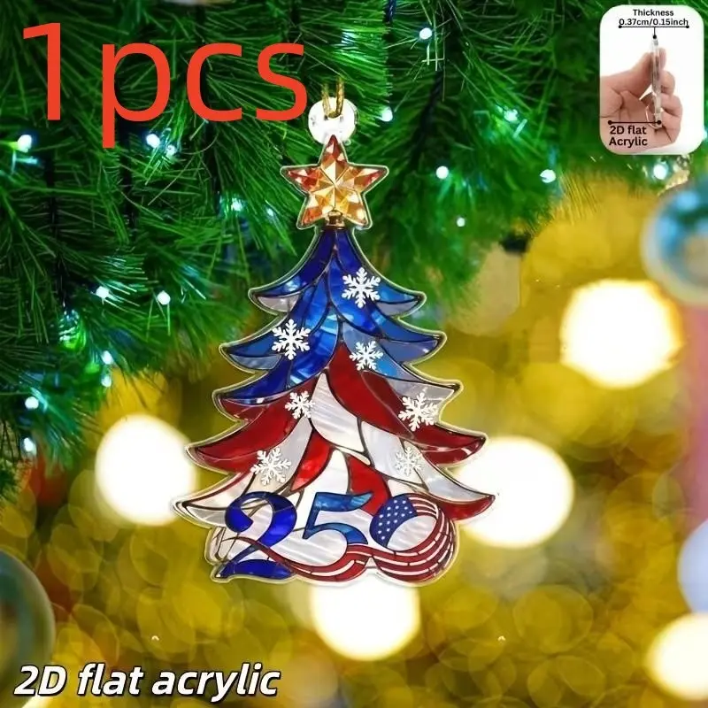 2D Plane 5pcs American Flag Christmas Tree Decorations, Patriotic Usa Flag Holiday Ornaments, Gift for History Lovers