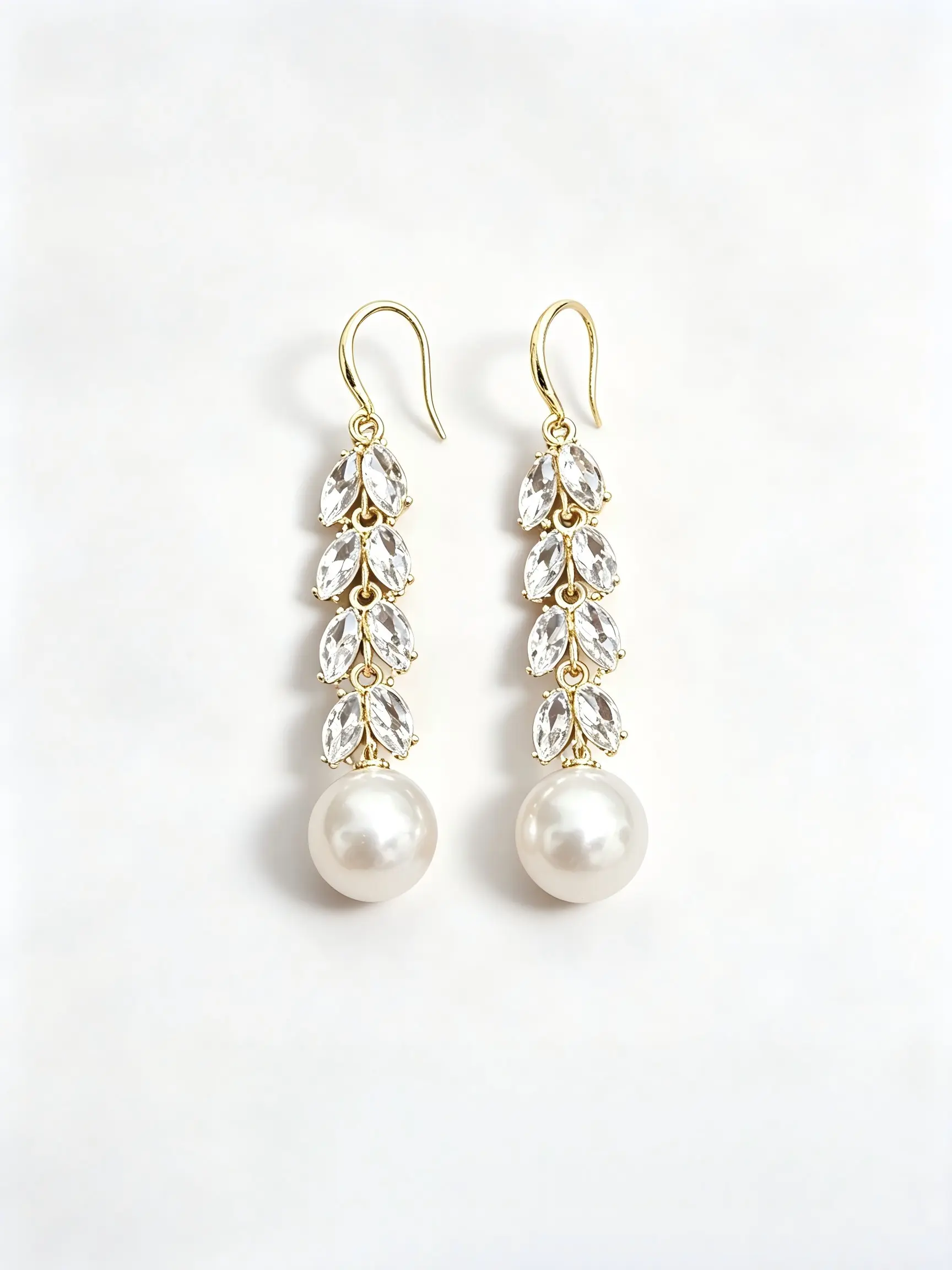 Leaf Long Earrings, Vintage Courtly Romantic Bride Style, Transparent Marquise Rhinestones, Pearl Drop, Wedding, Party, Anniversary